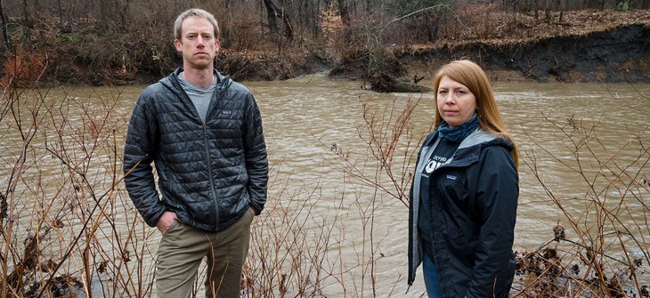 Eric Harder, riverkeeper of the Youghiogheny River and Stacey Magda, a community organizer with the Mountain Watershed Association, an environmental group that watches over the river.