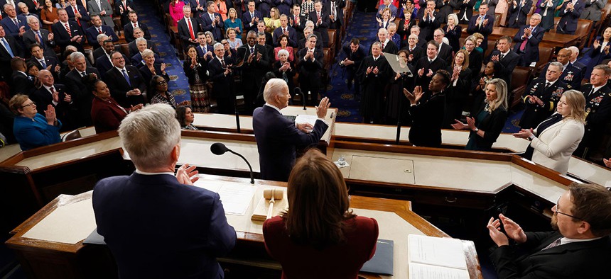 U.S. President Joe Biden delivers his State of the Union address during a joint meeting of Congress in the House Chamber of the U.S. Capitol