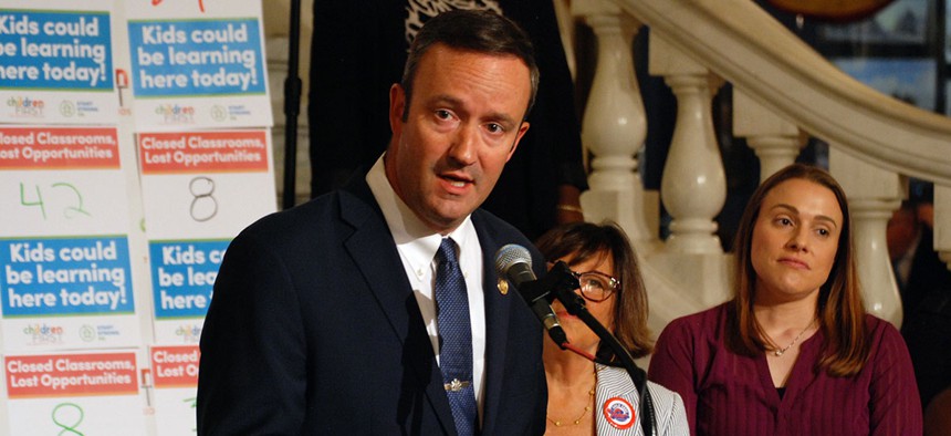 Democratic state Rep. Mike Zabel speaks at a press conference in the Pennsylvania Capitol.