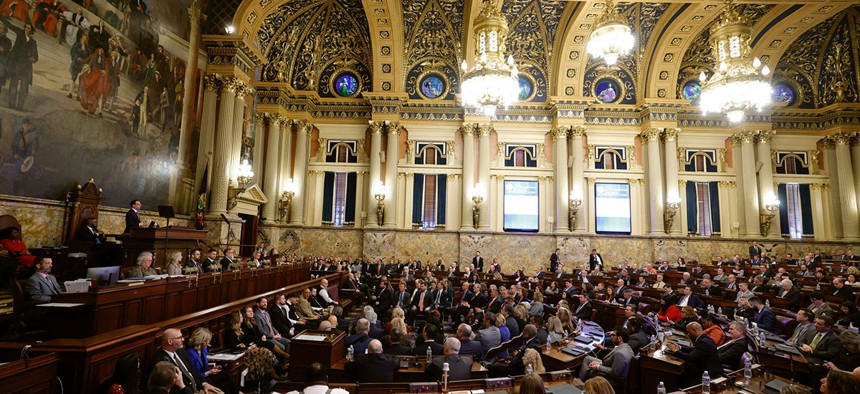 Gov. Josh Shapiro during his first budget address to the Pennsylvania General Assembly.