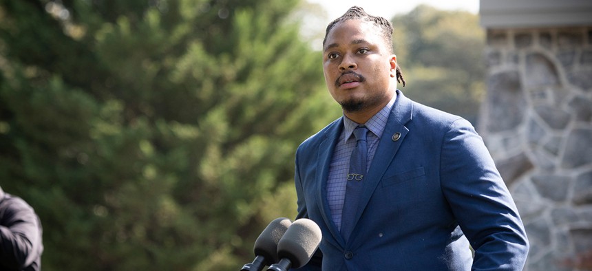 State Rep. Malcolm Kenyatta speaks at a press conference.