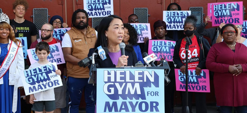 Helen Gym on the campaign trail.