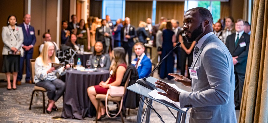 Blake Lynch speaking to the crowd during Tuesday night’s event.