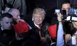 Donald J. Trump greets supporters at his election night event in New York on Nov. 8, 2016.