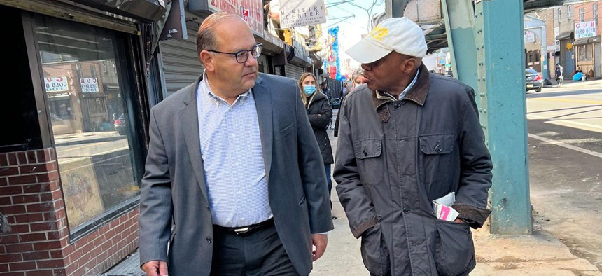 Allan Domb speaks with a constituent. 