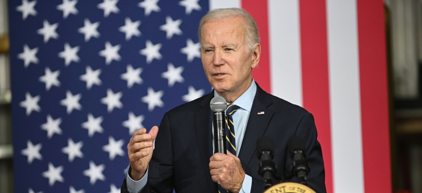 President Joe Biden speaks in Maryland in April 2023.