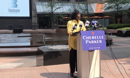 Cherelle Parker speak to the press in Philadelphia
