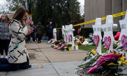 Mourners grieve outside the Tree of Life synagogue in Pittsburgh.