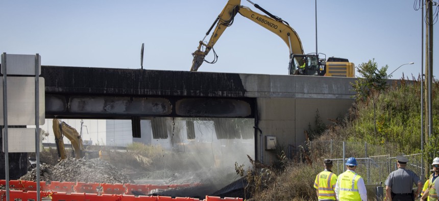 The site of the collapsed section of I-95 in Philadelphia.