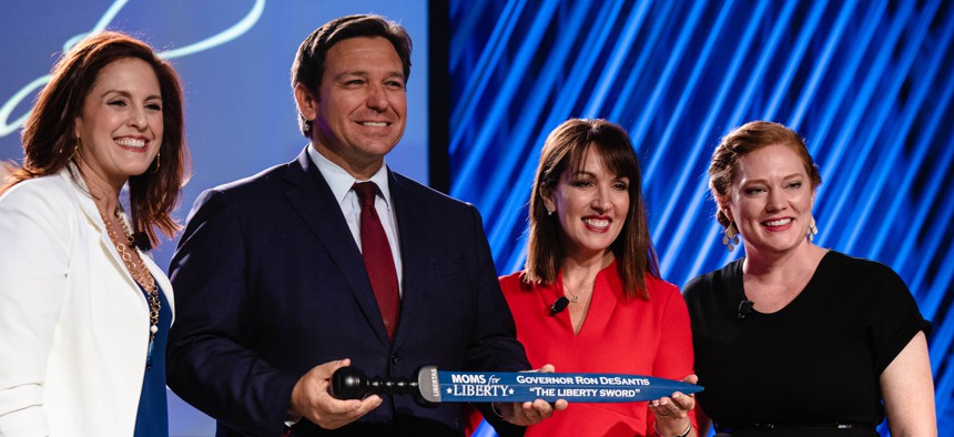 Florida Gov. Ron DeSantis received ‘The Liberty Sword’ from Moms For Liberty in 2022.