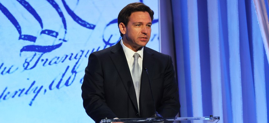 GOP presidential candidate Ron DeSantis speaks at the Moms for Liberty annual gathering in Philadelphia, Pennsylvania on June 30.