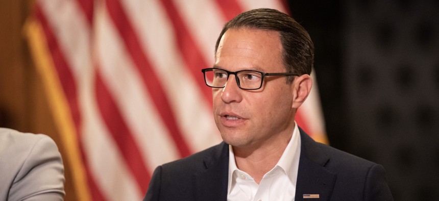 Gov. Josh Shapiro speaks during a roundtable discussion in May.