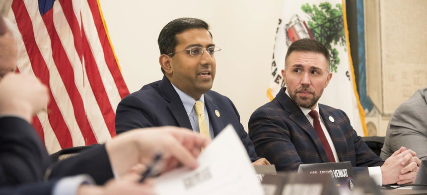 Venkat speaks at a hearing on health care staffing