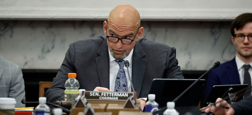 Sen. John Fetterman chairs a Senate Agriculture, Nutrition and Forestry subcommittee hearing to examine SNAP and other nutrition assistance programs in the Farm Bill on April 19, 2023.