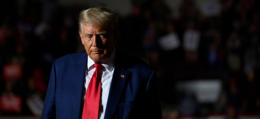 Former President Donald Trump at a rally in Erie on July 29, 2023.