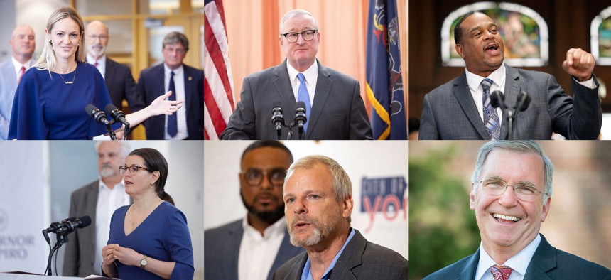 Scranton Mayor Paige Cognetti, Philadelphia Mayor Jim Kenney, Pittsburgh Mayor Ed Gainey, Lancaster Mayor Danene Sorace, York Mayor Michael Helfrich and Erie Mayor Joseph Schember.