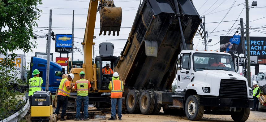 The Reading Area Water Authority repairs a broken water main in 2021.