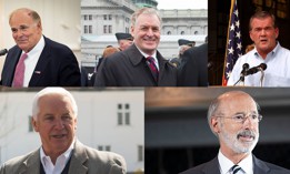 Former Pennsylvania Govs. Ed Rendell, Mark Schweiker, Tom Ridge, Tom Corbett and Tom Wolf.