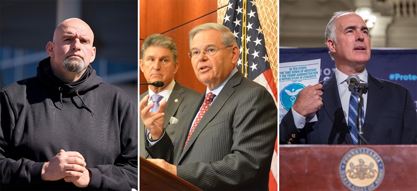 U.S. Sens. John Fetterman (left) and Bob Casey (right) have called on Sen. Bob Menendez (middle) to resign.