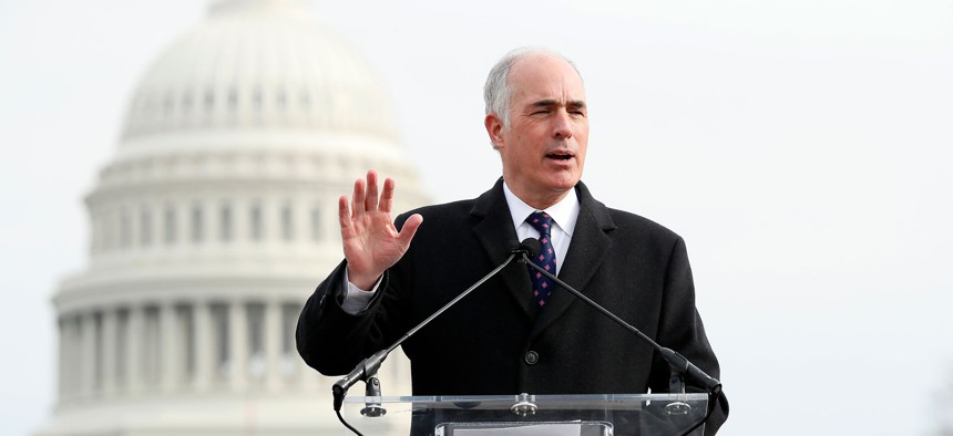 U.S. Sen. Bob Casey speaks at a rally in front of the U.S. Capitol.