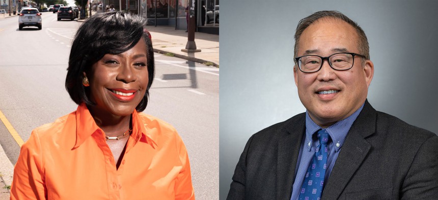 Democrat Cherelle Parker and Republican David Oh met on stage at KYW Newsradio Thursday morning for a rare morning rush-hour debate.