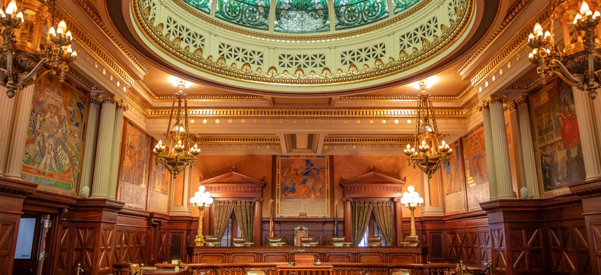 The Pennsylvania Supreme Court chamber in the state Capitol.