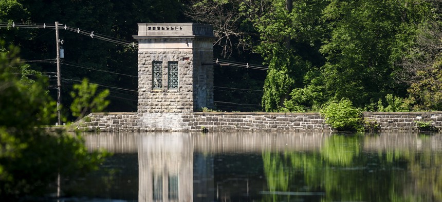 The Bernharts Dam at one end of the reservoir in Muhlenberg Township.
