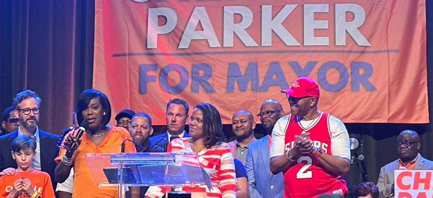 One major player in Parker’s success has been Campaign Manager Sinceré Harris (center)