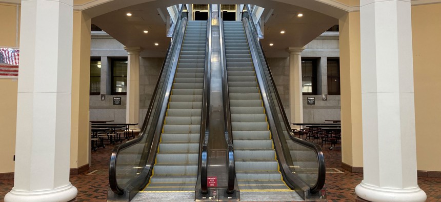 The escalators in the East Wing of the Pennsylvania Capitol.