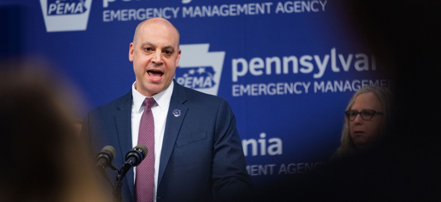 York District Attorney David Sunday speaks at a PEMA press conference in 2019