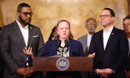 Sara Jacobson (center), director of the Public Defender Association of Pennsylvania and the chair of the Indigent Defense Advisory Committee, spoke at the committee’s first meeting on Monday