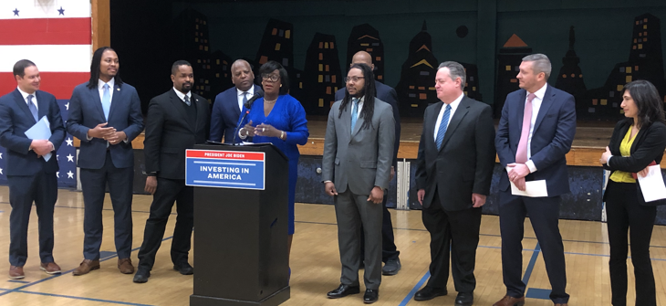 Philadelphia Mayor Cherelle Parker joins local, state and federal officials to announce broadband device funding on March 1, 2024