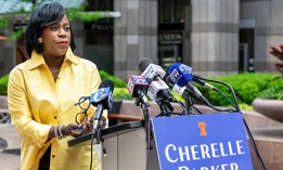 Cherelle Parker is seen during her first press conference after winning the Democratic nomination for mayor in Philadelphia on May 22, 2023 in Philadelphia