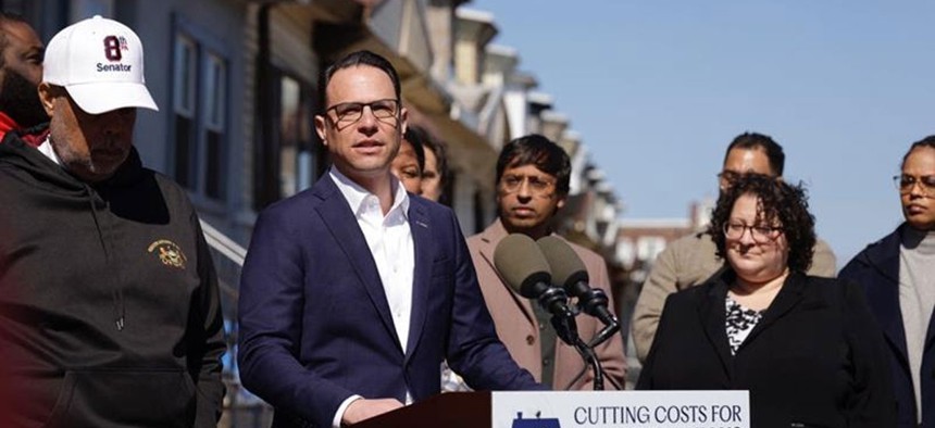 Gov. Josh Shapiro and legislative leaders tout proposed budget investments in the Whole-Home Repairs Program in Philadelphia on March 29, 2024