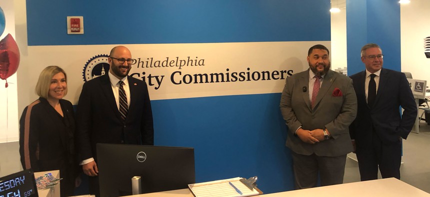 Philadelphia City officials open the first of 10 new satellite election offices on Tuesday, April 2, 2024