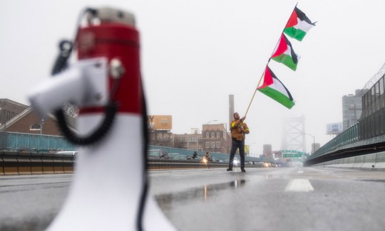 Protesters in Philadelphia temporarily blocked traffic on the Benjamin Franklin Bridge as part of a march calling for a ceasefire in Gaza.