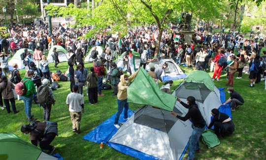 Students and faculty erect an encampment to protest the war in Gaza at the University of Pennsylvania