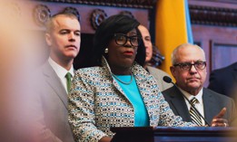 Cherelle Parker speaks during a press conference, February 2024.