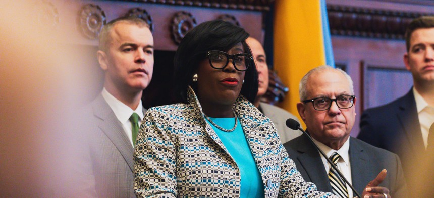 Cherelle Parker speaks during a press conference, February 2024.