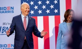 President Joe Biden and Vice President Kamala Harris take the stage at a campaign rally at Girard College in Philadelphia.