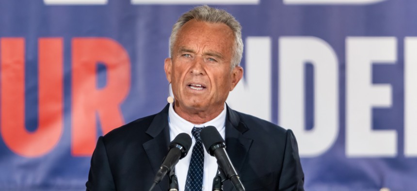 Robert F. Kennedy Jr. is seen on stage during a presidential campaign announcement in Philadelphia in October 2023.