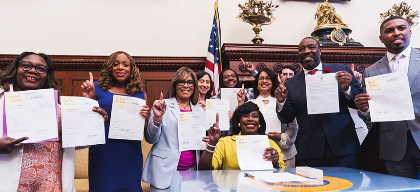 Philadelphia Mayor Cherelle Parker signed several pieces of budget legislation on Friday.