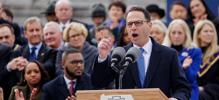 Gov. Josh Shapiro in 2023 at his inauguration in Harrisburg.