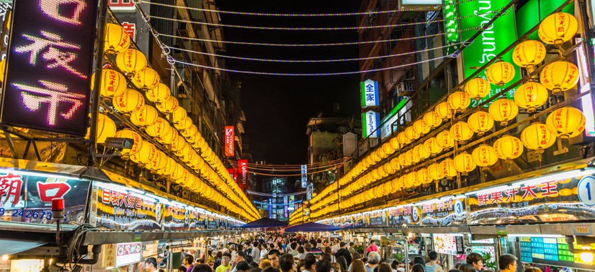 Miaokou Night Market in Keelung, Taiwan