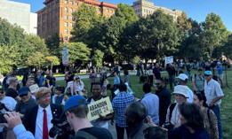 The greensward on Market Street between Fifth and Sixth streets was the locus for all manner of supporters, protesters, gadflies and merchants ahead of the presidential debate on Tuesday.