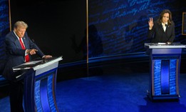 Former US President and Republican presidential candidate Donald Trump speaks during a presidential debate with US Vice President and Democratic presidential candidate Kamala Harris at the National Constitution Center in Philadelphia, Pennsylvania, on September 10, 2024.