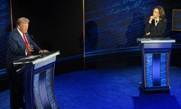 Former President Donald Trump and Vice President Kamala Harris participate in a debate in Philadelphia on Sept. 10, 2024.