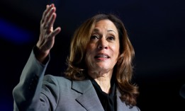 Democratic presidential nominee and Vice President Kamala Harris speaks at a campaign event.