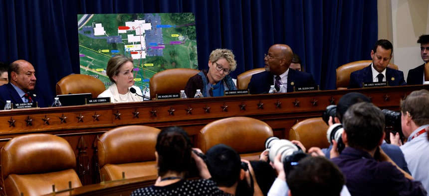 U.S. Rep. Madeleine Dean (D-PA) and U.S. Rep. Chrissy Houlahan (D-PA) question witnesses during the first hearing of the Task Force on the Attempted Assassination of Donald Trump on September 26, 2024 in Washington, DC.