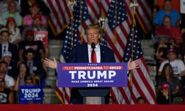 Former President Donald Trump speaks during a campaign rally in Erie, Pennsylvania.